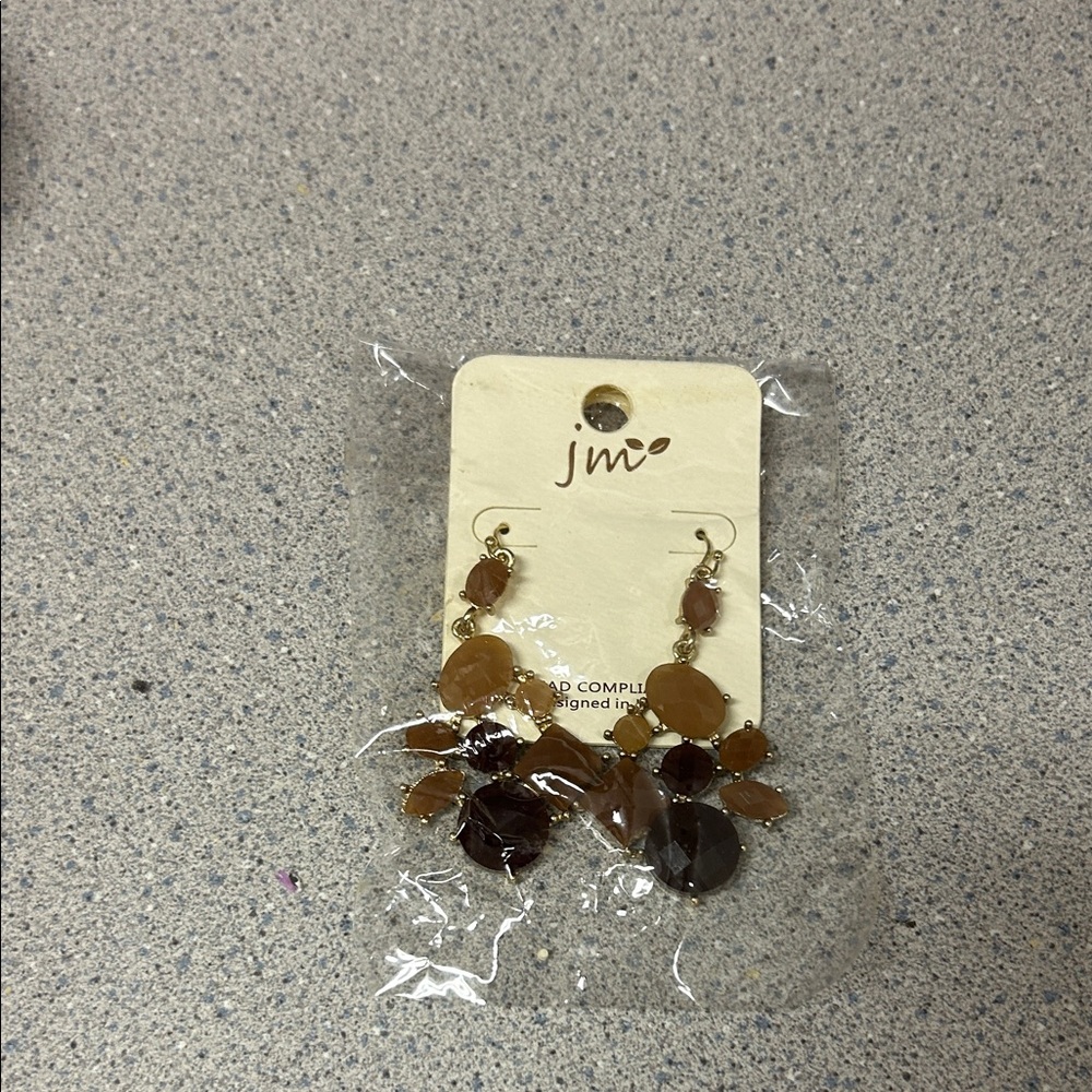 JMO Brown and Gold Gemstone Earrings - Picture 1 of 2